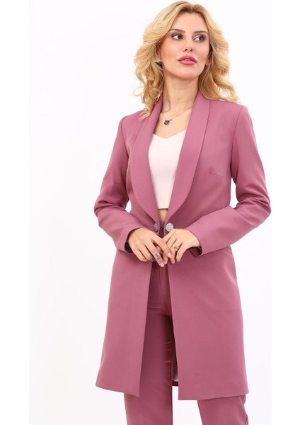 Şal Yaka Cepli Uzun Ceket-Rose fiyatları
