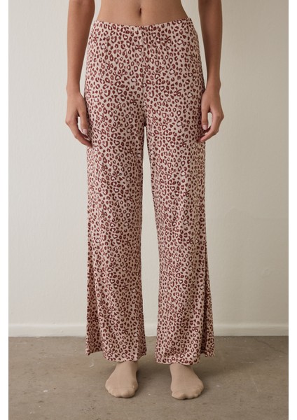 Bej Dreaming Leopar Desenli Pijama Altı