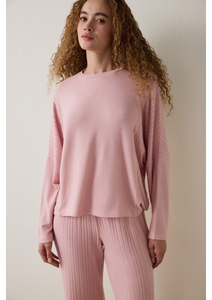 Pembe Bisiklet Yaka Uzun Kol Pijama Takımı fiyatları