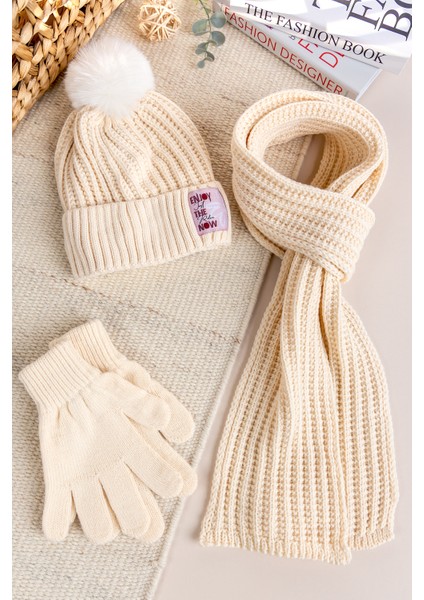 Ponponlu 9-15 Yaş Kız Çocuk Atkı Bere Eldiven Takımı