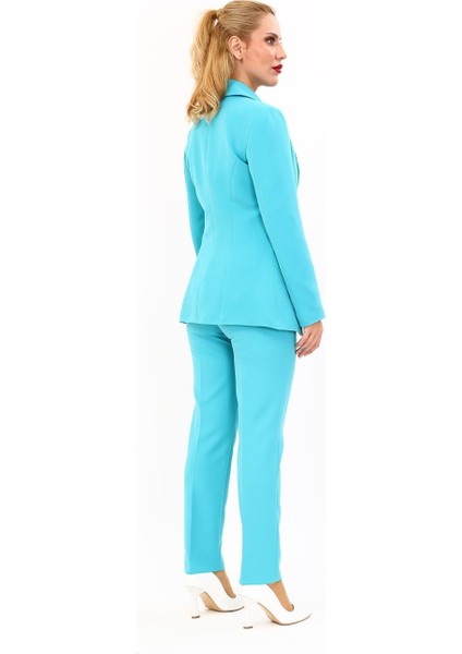 Erkek Yaka Tek Düğmeli Klasik Ceket & Dar Paça Pantolon-Turkuaz fırsatları