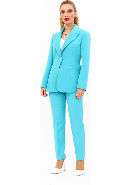 Erkek Yaka Tek Düğmeli Klasik Ceket & Dar Paça Pantolon-Turkuaz indirimleri