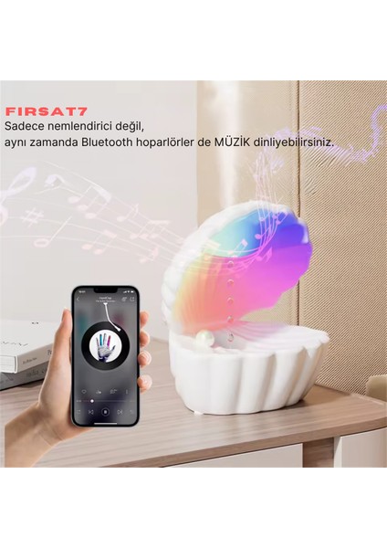 Istiridye Hava Nemlendirici 550ML Rgb Ledli Bluetooth Hoparlör Buhar Makinesi Gece Lambası Istiridye fiyatları
