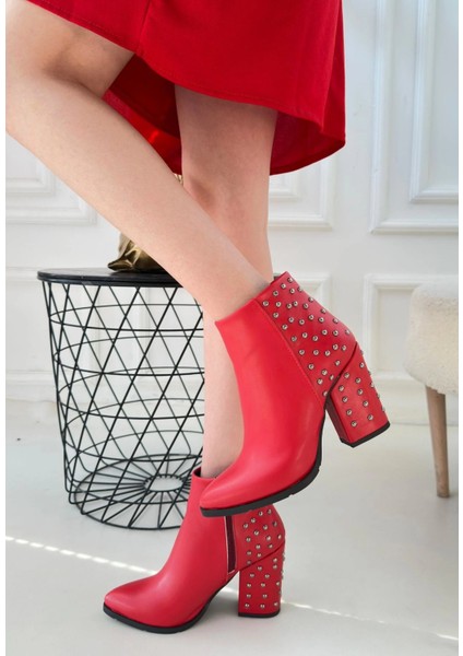 Yoont Kırmızı Cilt Topuklu Bot modelleri