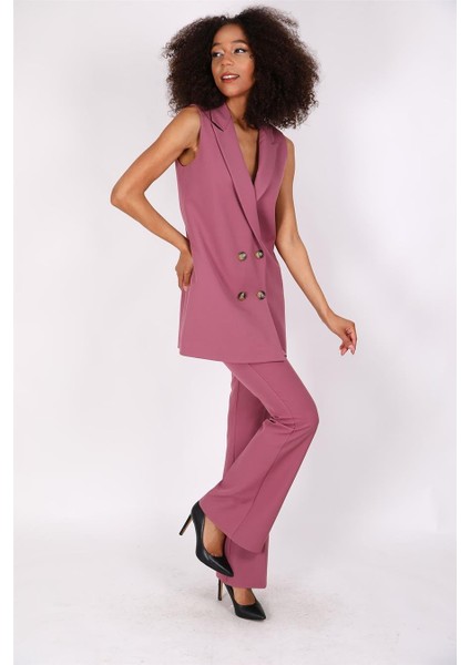 Midi Boy Klasik Yelek & Ispanyol Paça Pantolon-Rose