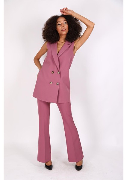 Midi Boy Klasik Yelek & Ispanyol Paça Pantolon-Rose fiyatları