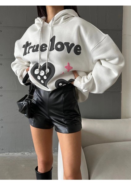3 Iplik Şardonlu Oversize True Baskılı Sweat Beyaz modelleri