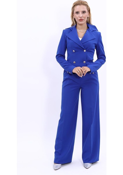 Gömlek Yaka Kuruvaze Kısa Ceket & Korsaj Kemer Palazzo Pantolon-Saks fiyatları