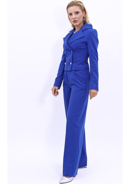 Gömlek Yaka Kuruvaze Kısa Ceket & Korsaj Kemer Palazzo Pantolon-Saks modelleri