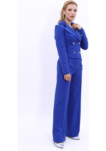 Gömlek Yaka Kuruvaze Kısa Ceket & Korsaj Kemer Palazzo Pantolon-Saks fırsatları