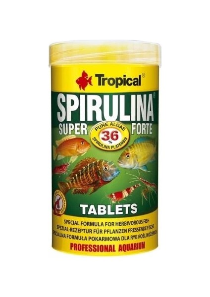 Tropical Spirulina Süper Forte Tablet Yoğun Spirulina Içerikli Tablet Balık Yemi 50 ml 36 gr