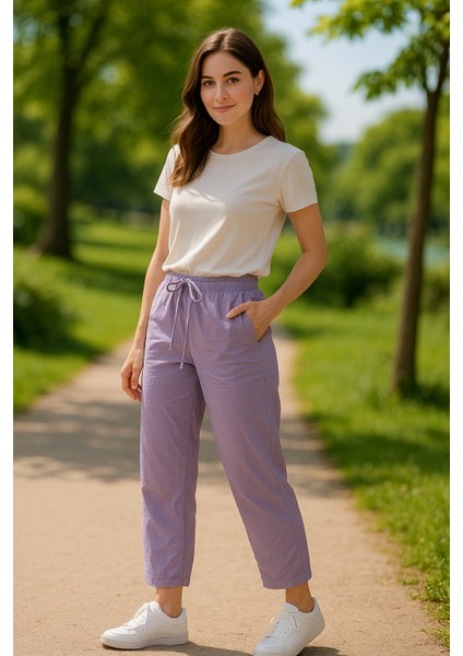 Bağcıklı Regular Mor Kadın Pantolon