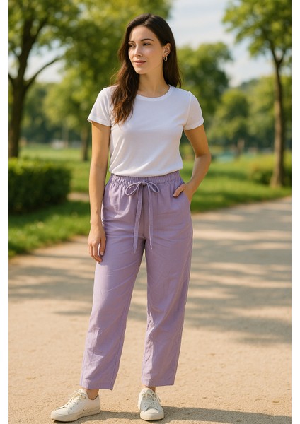 Bağcıklı Regular Mor Kadın Pantolon