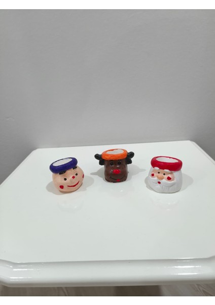 Noel Baba - Gülenyüz-Geyik Figürlü 3 Lü Set Dekoratif Biblo Kürdanlık - Dekoratif Ev Aksesuarı