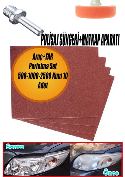 Far Temizleme Polisaj Süngeri Kağıt El Su Zımparası Araç Parlatma Set 500-1000-2500 Kum 12 Parça.