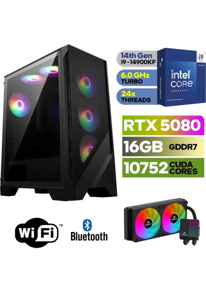 Şafak-Gaming Pc Ddr5-Rtx 5080 16GB -Intel I9 14900KF – 64 GB Ddr5 Ram – 1 Tb M.2 SSD 5000 4000 – 240MM Sıvı Sogutma -Windows 11 Pro