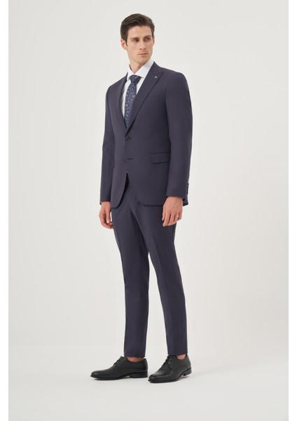 Erkek Lacivert Yünlü 8-Drop Trend Çizgili Slim Fit Sivri Yaka Takım Elbise indirimleri