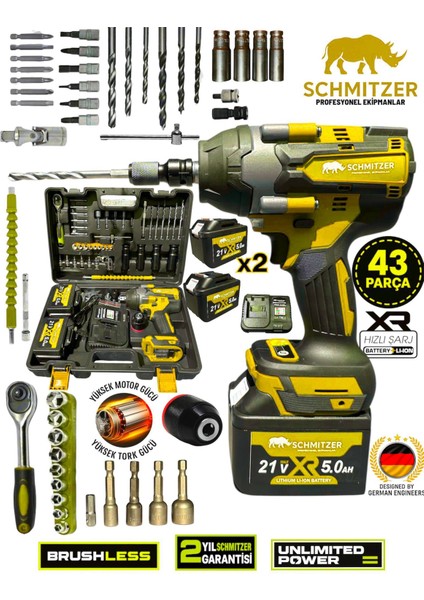 Schmıtzer Orjinal 21V 15 Pilli Çift Akülü Kömürsüz Darbeli Vidalama 650 Nm Torklu Bijon Somun Sıkma Sökme Matkap fiyatları