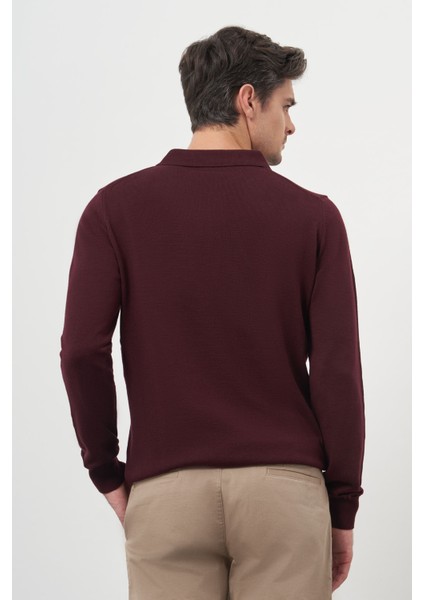 Erkek Bordo Basic Polo Yaka Dynamic Fit Rahat Kesim Triko indirimleri