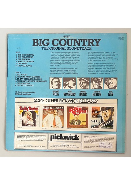 Jerome Moross The Big Country (The Original Soundtrack) Lp Plak (Orijinal 1978 Dönem Baskı Plak) fiyatları