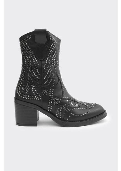 Zımba Işlemeli Hakiki Deri Kadın Western Bot