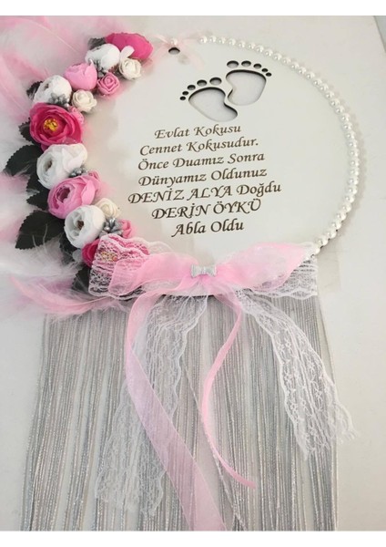 Hoşgeldin Bebeğim Özel Tasarım Kapı Süsü ve 10 Adet Magnet Pembe