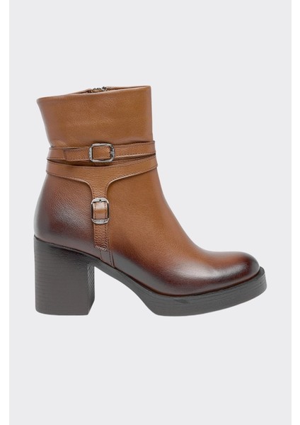 Hakiki Deri Tokalı Fermuarlı Kadın Bot