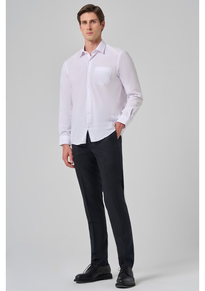 Erkek Beyaz Basic Regular Fit Sert Yaka Cepli Gömlek fiyatları