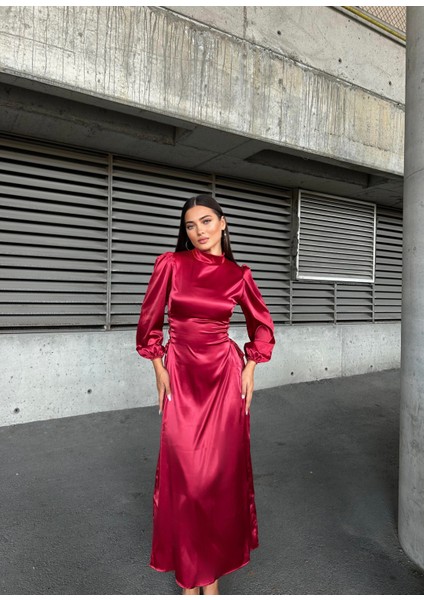 Yandan Ip Bağlamalı Saten Abiye Kırmızı 583272 fiyatları