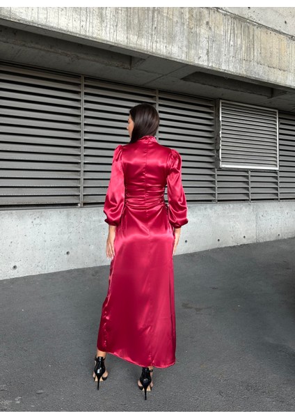 Yandan Ip Bağlamalı Saten Abiye Kırmızı 583272 fırsatları