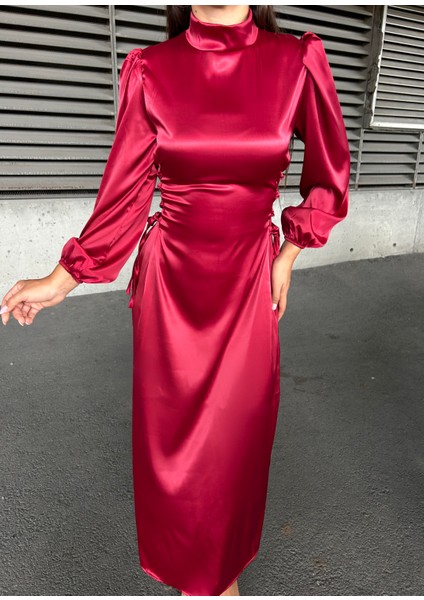 Yandan Ip Bağlamalı Saten Abiye Kırmızı 583272 indirimleri