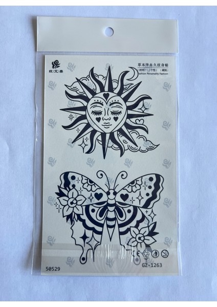 Kelebek Güneş 18X11 cm Yarı Kalıcı Geçici Dövme