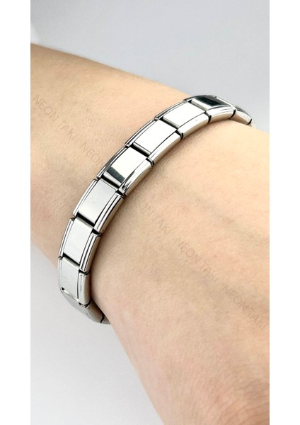 Paslanmaz Çelik Yazısız Charm Taşıyıcı Italyan Nom Bileklik 84, Gümüş Renk