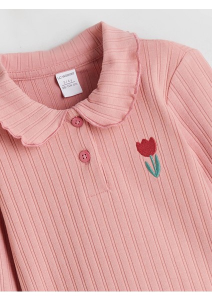 Lcw Kids Pembe Polo Yaka Çiçekli Kız Çocuk Tişört ve Tayt modelleri