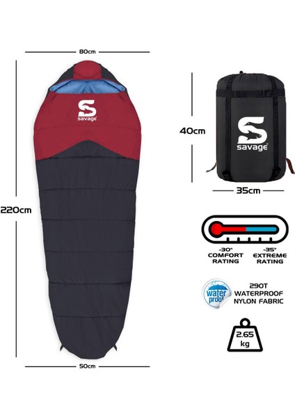 Uyku Tulumu - Peak - Bordo - Extreme -35C° - Savage YS-535 fiyatları