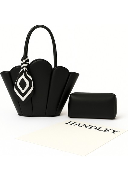 Lüks Tasarım Scallop Omuz & El Çantası Seti (Cüzdan Fular Hediyeli)