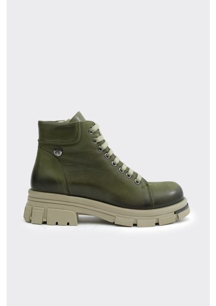 Hakiki Deri Fermuarlı Bağcıklı Kadın Bot