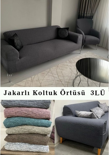 Jakarlı Koltuk Kanepe Chester Örtüsü Koltuk Kılıfı 3 Kişilik Bir Adet