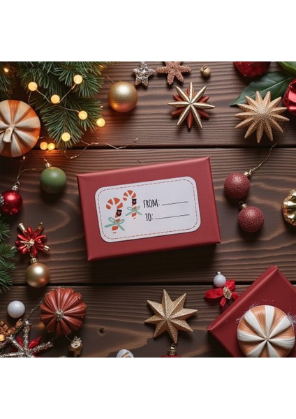 Yılbaşı Yazılabilir Sticker Seti, Baston Şeker Tema Yeni Yıl Hediye & Paket Etiketi, 40 Adet-7x3.7cm modelleri