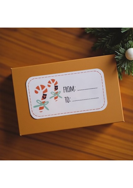 Yılbaşı Yazılabilir Sticker Seti, Baston Şeker Tema Yeni Yıl Hediye & Paket Etiketi, 40 Adet-7x3.7cm fırsatları