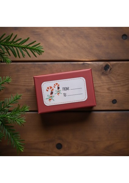 Yılbaşı Yazılabilir Sticker Seti, Baston Şeker Tema Yeni Yıl Hediye & Paket Etiketi, 40 Adet-7x3.7cm indirimleri