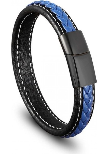 Lacivert & Siyah Saç Örgülü Deri Ve Çelik Bileklik 31833B8D11