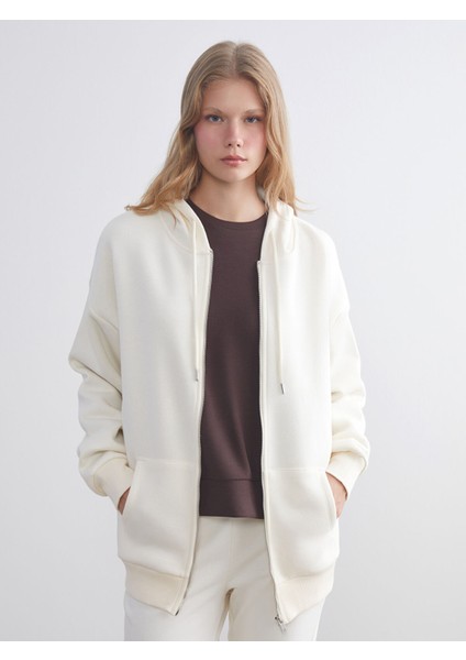 Yeni Sezon Kapüşonlu Oversize Kadın Kalın Fermuarlı Sweatshirt