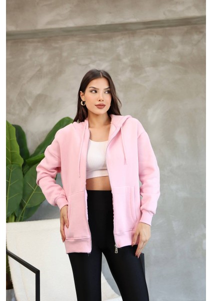 Kadın Genç Unisex Cepli Kapüşonlu Fermuarlı Sweatshirt Hırka fırsatları