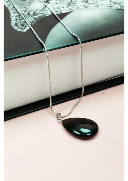 Onix Kuvars Doğal Taşı Zincirli El Yapımı Kolye Uç: 2 cm Zincir: 20 cm Kutulu modelleri