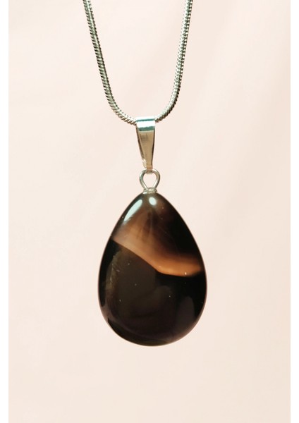 Onix Kuvars Doğal Taşı Zincirli El Yapımı Kolye Uç: 2 cm Zincir: 20 cm Kutulu fırsatları