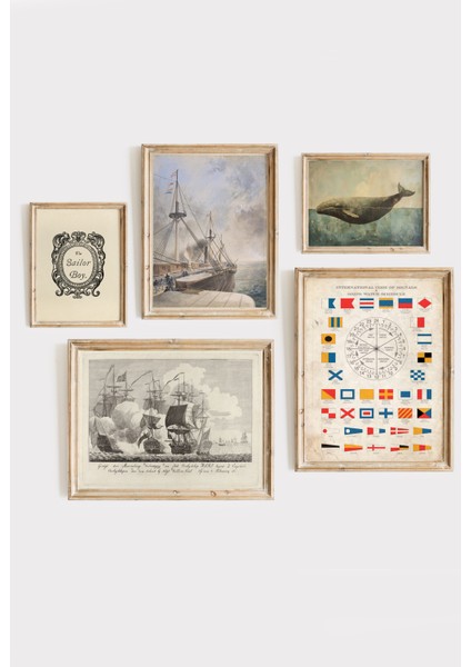 Vintage Deniz Yat Gemi Temalı Çerçeveli Poster Set