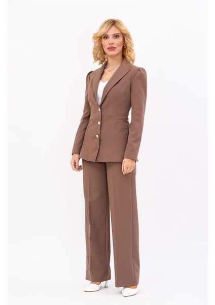 Erkek Yaka Kolu Büzgülü Ceket & Bol Paça Pantolon-Kahve