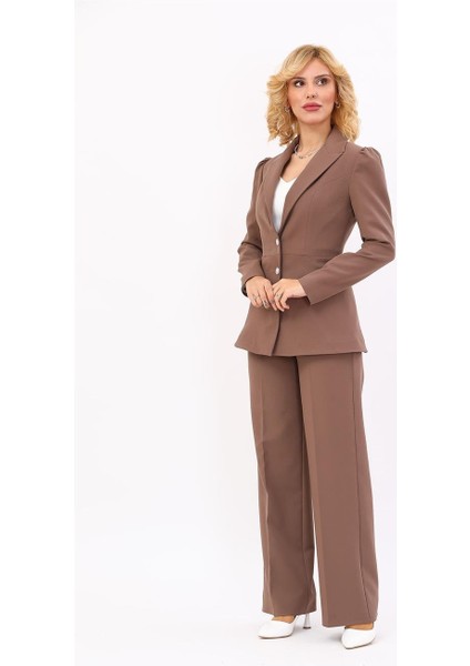 Erkek Yaka Kolu Büzgülü Ceket & Bol Paça Pantolon-Kahve fiyatları