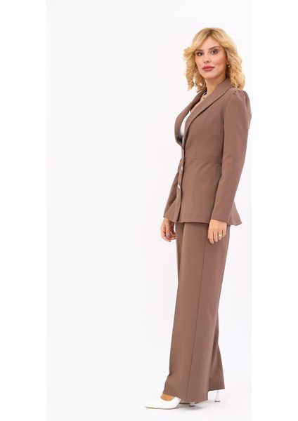Erkek Yaka Kolu Büzgülü Ceket & Bol Paça Pantolon-Kahve modelleri